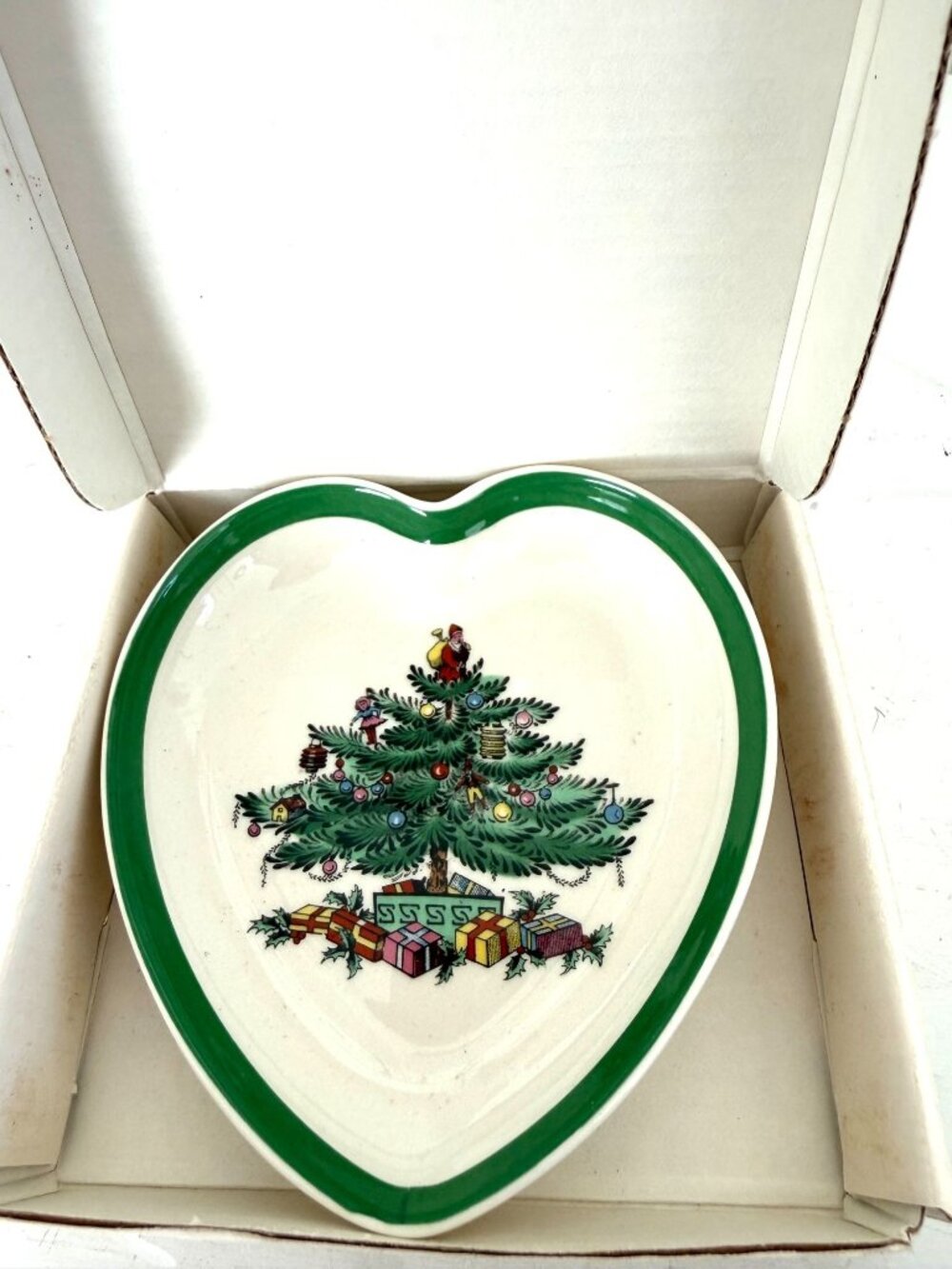 Spode Christmas Tree Heart Shaped Dish w/ Original Box England Holiday Serving D